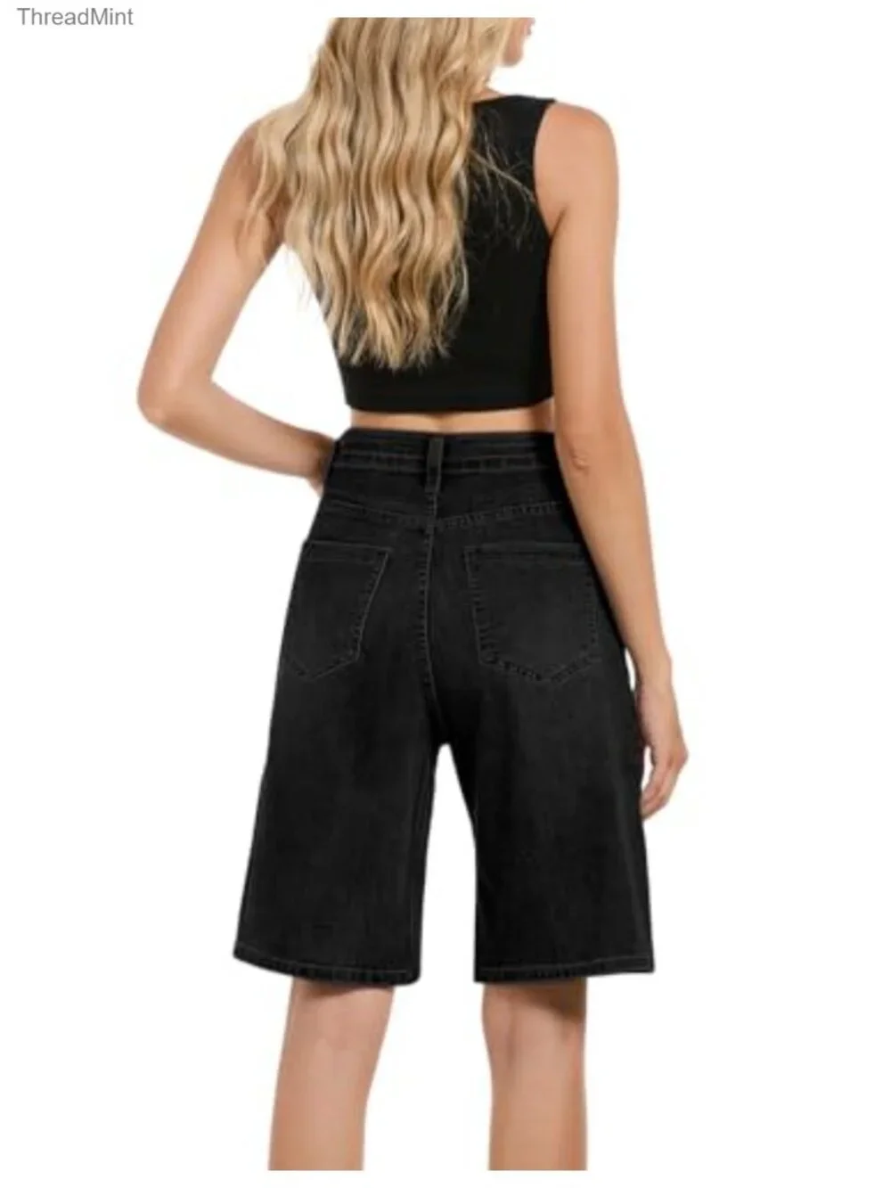 Stretchy High Waisted Bermuda Denim Shorts for Women Baggy Jorts Long Jean